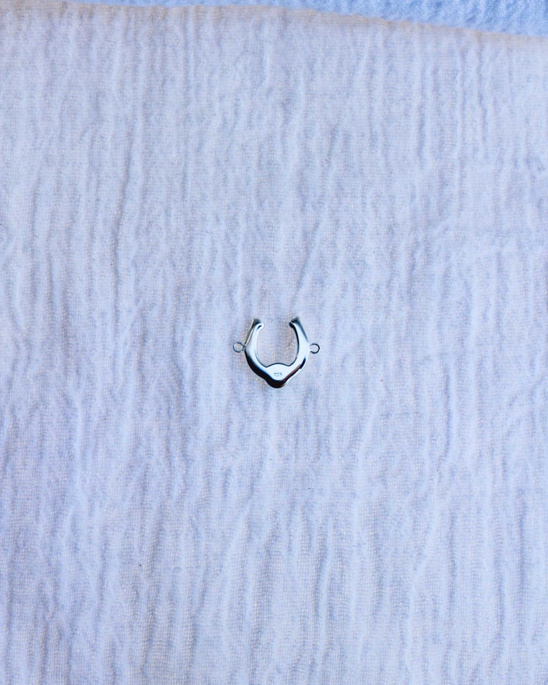 Horseshoe genuine turquoise connector charm, sterling silver, gold plated, CN157 image 7