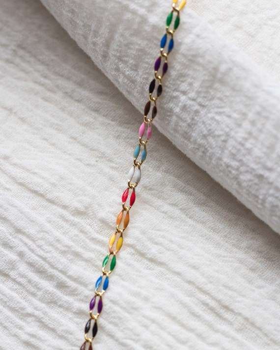 Rainbow Color Enamel Chain, multicolor bulk chain