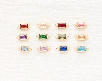 4mm rectangle birthstone cz bezel connector, 14k gold filled, silver, permanent jewelry supplies, bulk connector, wholesale connector, CN389