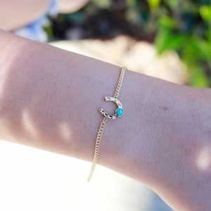 Horseshoe genuine turquoise connector charm, sterling silver, gold plated, CN157 image 9