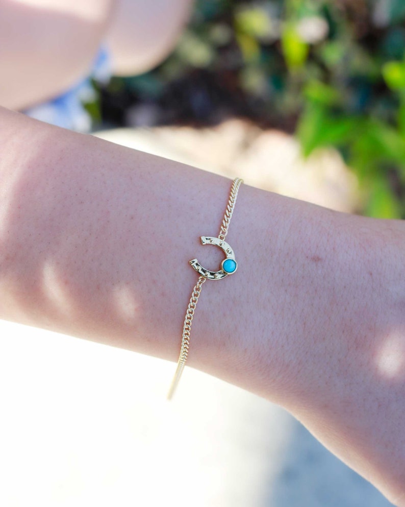 Horseshoe genuine turquoise connector charm, sterling silver, gold plated, CN157 image 9