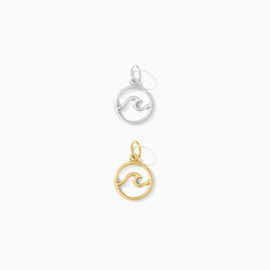 Charm de onda, colgante con disco de onda abierto de plata de ley 925, colgante con disco de onda abierto chapado en oro de 18 k, colgante de onda, charm de onda, CH71