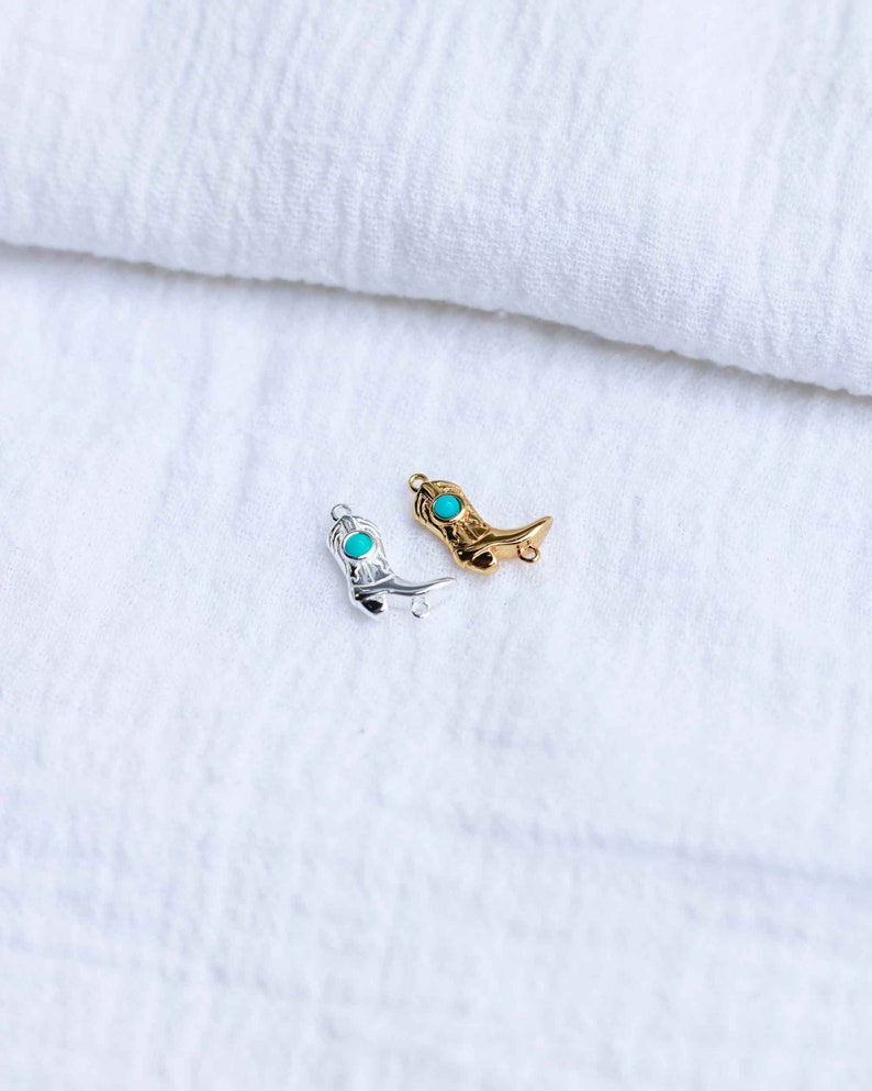 Cowgirl boot genuine turquoise connector charm, sterling silver, gold plated, cowboy boot connector, western, permanent jewelry, CN151 image 10