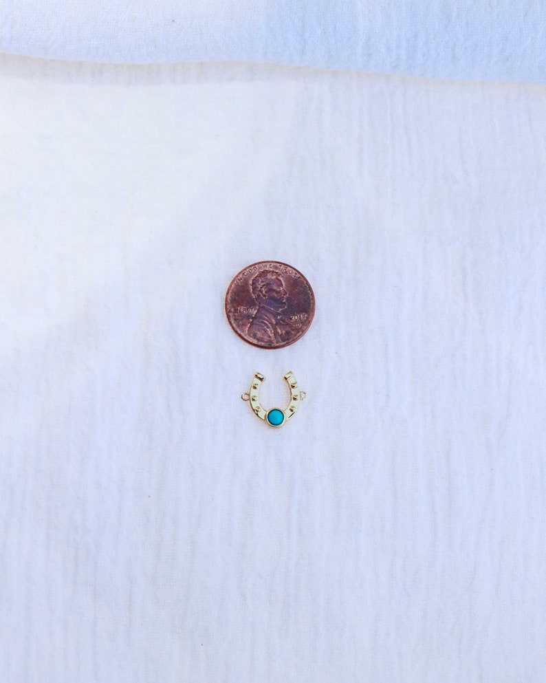 Horseshoe genuine turquoise connector charm, sterling silver, gold plated, CN157 image 6
