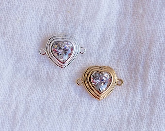 CZ heart staircase connector charm, sterling silver, gold plated, cubic zirconia heart bracelet connector, permanent jewelry, CN137