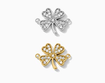 4 leaf clover cubic zirconia connector charm, sterling silver, gold plated, st Patricks day connector, lucky charm, permanent jewelry, CN147