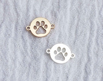 Paw print gold filled connector charm, paw print sterling silver connector, permanent jewelry connectors, CN186