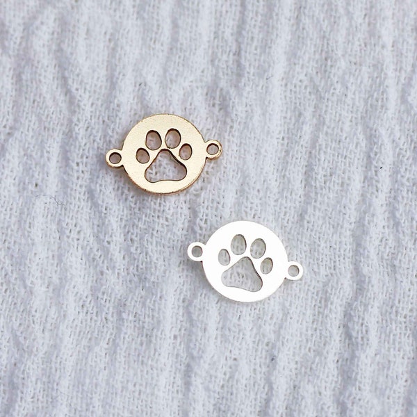 Paw print gold filled connector charm, paw print sterling silver connector, permanent jewelry connectors, CN186
