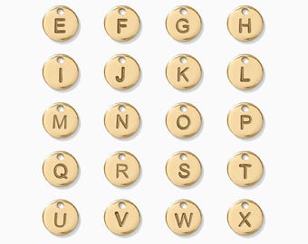 6.3mm tiny disc letter charm, permanent jewelry charms, gold filled charms, sterling silver charms, bulk gold charm, bulk charm silver, CH05