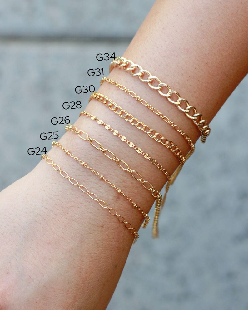 14k gold filled footage chain, wholesale bulk chain for permanent jewelry supplies, paperclip chain, dapped bar chain, satellite chain image 4