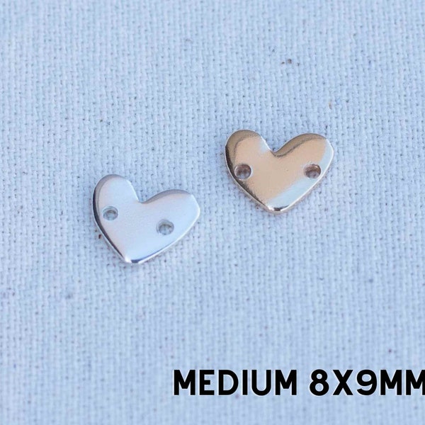 Heart connector blank with two holes, 8x9mm, 20 gauge, stamping blank, engraving blank, permanent jewelry charms, gold filled charms, B32