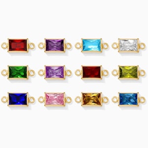 4x6mm rectangle birthstone cubic zirconia bezel connector, 14k gold filled, .925 sterling silver, CN389