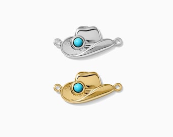 Cowgirl hat genuine turquoise connector charm, sterling silver, gold plated, cowboy hat connector, western, permanent jewelry, CN161