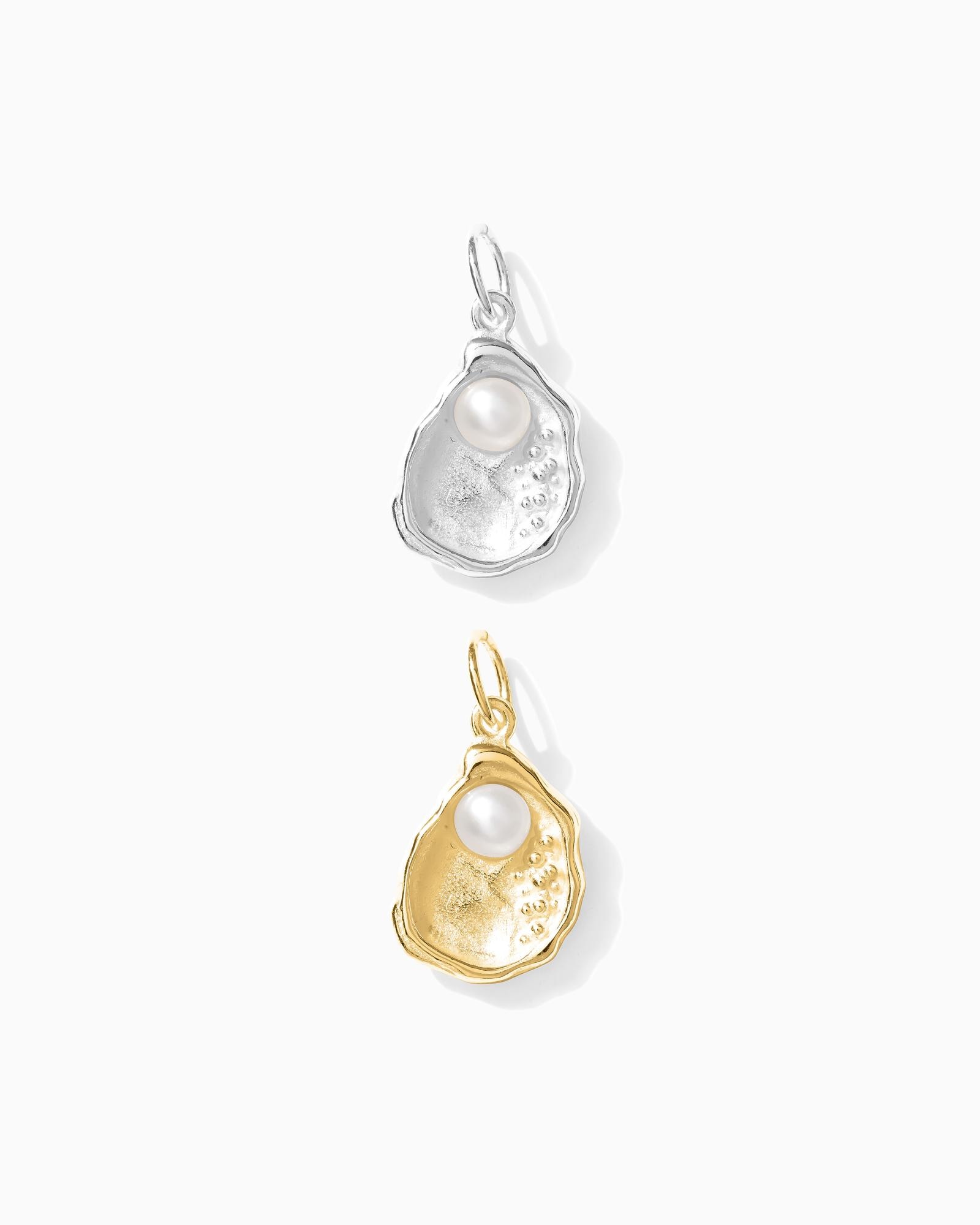 Oyster with freshwater pearl charm, .925 sterling oyster pendant, 18k gold plated oyster pendant with freshwater pearl, CH67