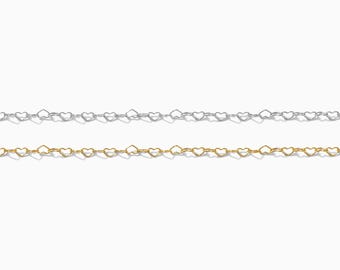 1.6mm heart chain, gold filled, sterling silver, unfinished chain, bulk chain, 14/20 gold filled chain, permanent jewelry spool, S59, G59