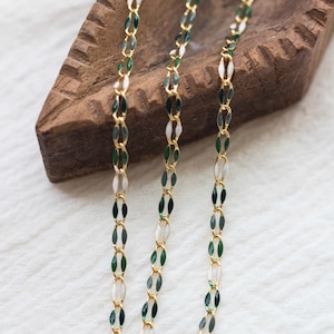 Green multi color chain, multi color chain, permanent jewelry bulk enamel chain, green chain, white, emerald green enamel chain, GP103