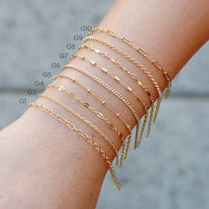14k gold filled footage chain, wholesale bulk chain for permanent jewelry supplies, paperclip chain, dapped bar chain, satellite chain image 2