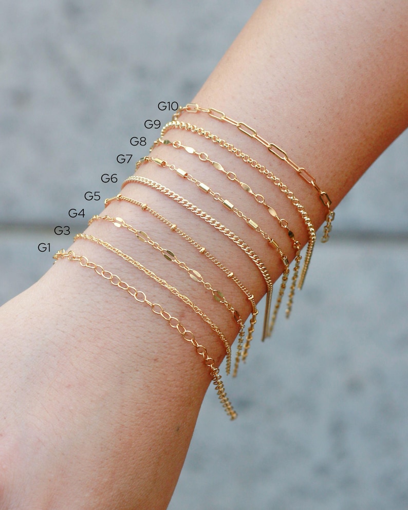 14k gold filled footage chain, wholesale bulk chain for permanent jewelry supplies, paperclip chain, dapped bar chain, satellite chain image 2