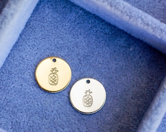 12.7mm pineapple pendant, pineapple necklace charm, pineapple charm bulk wholesale, pineapple disc pendant bulk, CH139