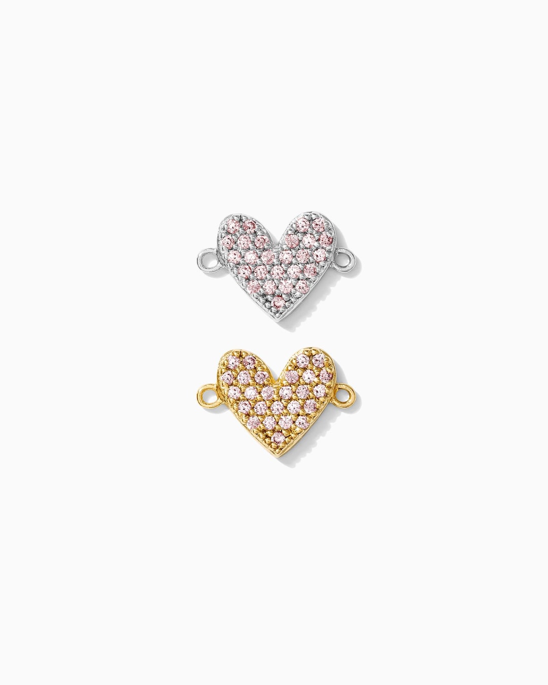 Pink CZ Pave Heart Connector Charm, Sterling Silver, Gold Plated