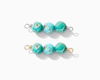 Turquoise bead connector charm, sterling silver, gold plated, turquoise bracelet connector charm, permanent jewelry, CN98