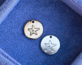 12.7mm starfish pendant, starfish necklace charm, starfish charm bulk wholesale, starfish disc pendant bulk, CH136