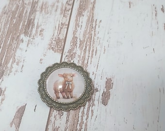 Broche cabochon, originale et artisanale, fait main en France, en petite série, collection cottage core,  Un Dimanche à la Campagne