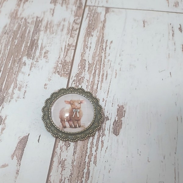 Broche cabochon, originale et artisanale, fait main en France, en petite série, collection cottage core,  Un Dimanche à la Campagne