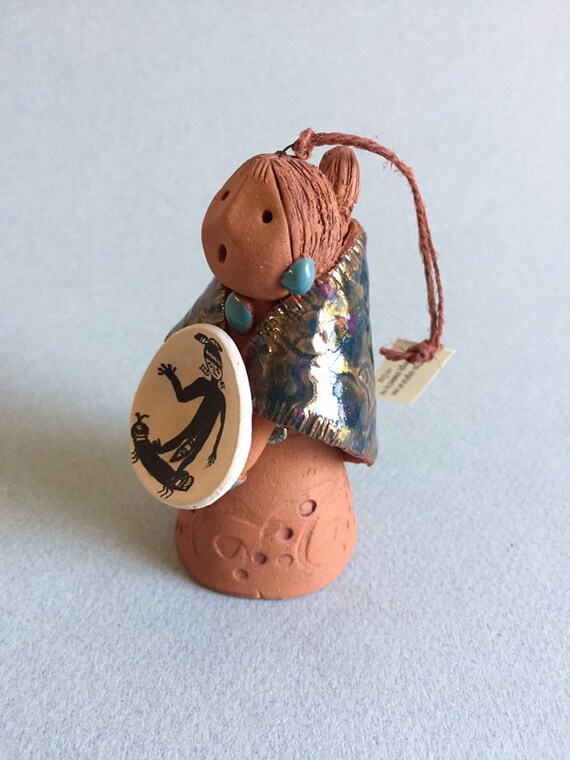 Navajo Girl Clay Sculpture With Painted Plate Of A Hunter In Etsy