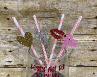 Valentine’s Straws / Party Straws / Bachelorette Party Favor / Cupid / Straws / Set of 12