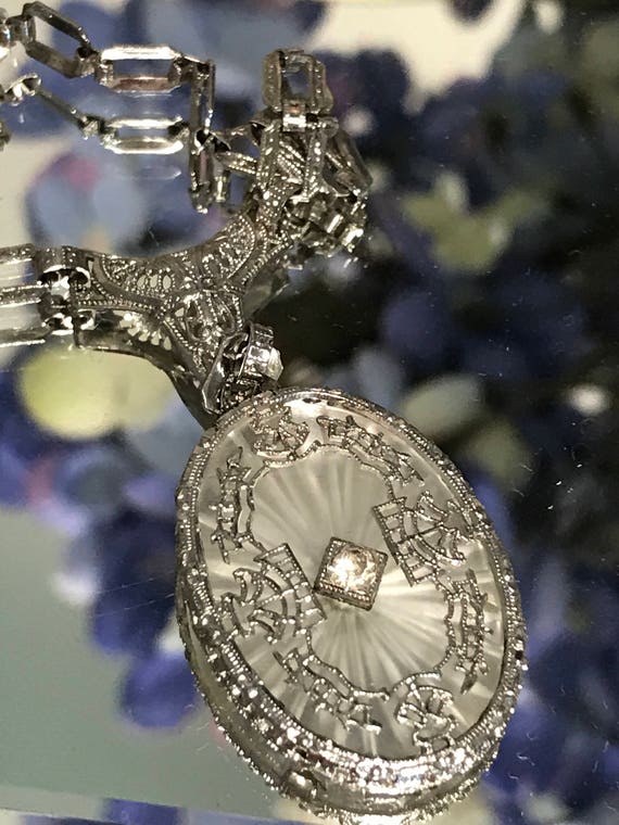 Camphor glass and diamond pendant necklace | Etsy