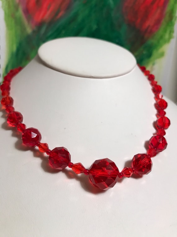 Czech Cherry Red Crystal Bead Necklace