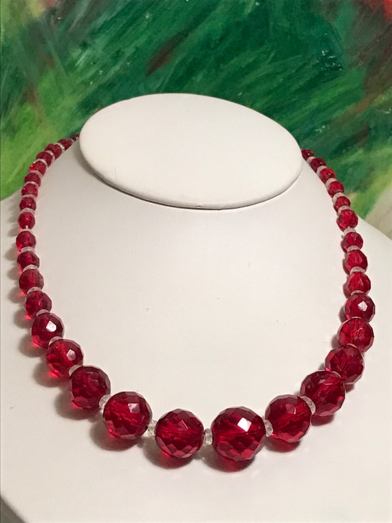 Czech Cherry Red Crystal Bead Necklace