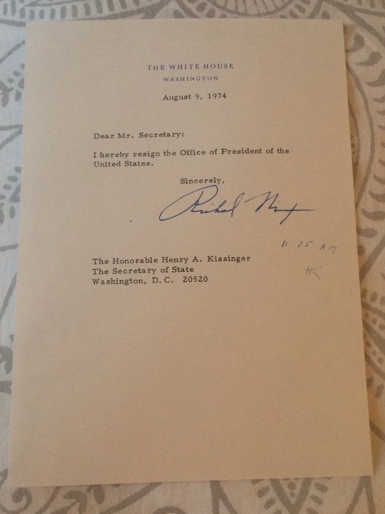 Richard Nixon Resignation Letter 1974 | Etsy