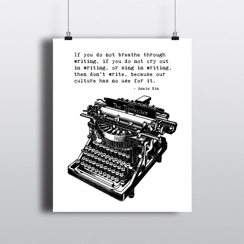 Anais Nin Writing Quote Vintage Typewriter Illustration Etsy