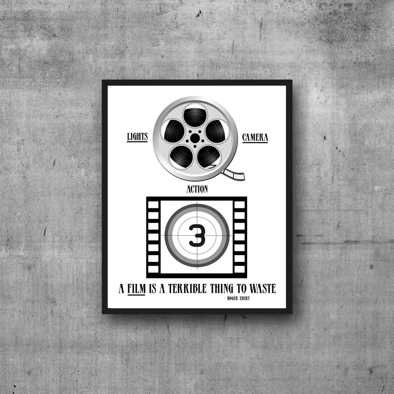 Printable Film Poster Film Reel Illustration Black &amp; White | Etsy