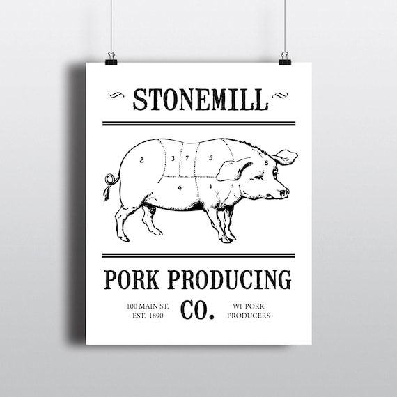 Cuts of Pork Diagram Printable Butcher Chart DIY Kitchen | Etsy