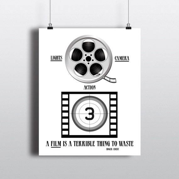 Printable Film Poster Film Reel Illustration Black White Etsy