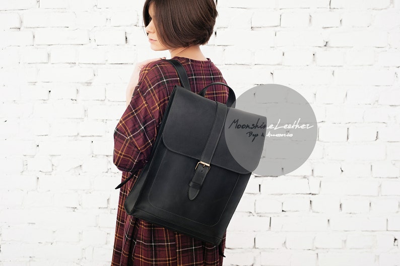 HIPSTER backpack BLACK leather backpack Women backpack Vintage backpack Men backpack Minimalist backpack Backpack purse Leather backpack man