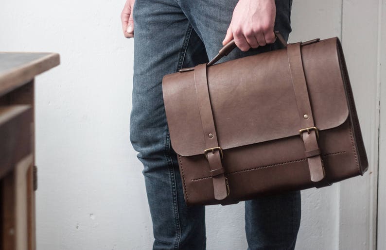 Hard Briefcase Mens Briefcase Leather Satchel Leather Etsy