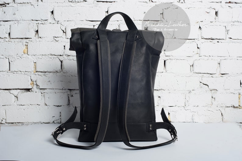 ROLL TOP Leather Backpack Hipster Backpack Mens Backpack Etsy