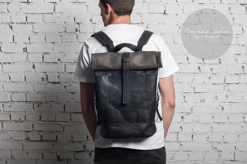 ROLL TOP Leather Backpack Hipster Backpack Mens Backpack Etsy
