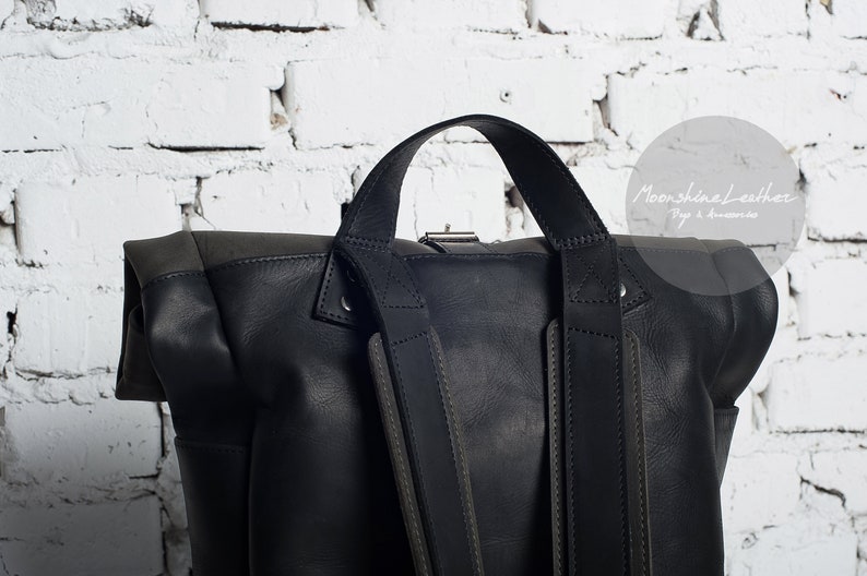 ROLL TOP Leather Backpack Hipster Backpack Mens Backpack Etsy