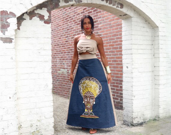 BEADED DENIM SKIRT
