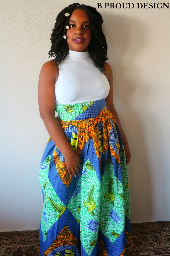 ANKARA MAXI SKIRT with sidesplit + bag
