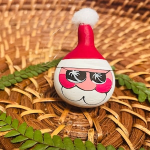 Hand painted miniature Santa gourd ornament•Personalized mini Ornament from Hawaii•Rustic Christmas Ornament•SANTA ornament