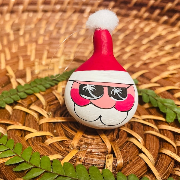 Hand painted miniature Santa gourd ornament•Personalized mini Ornament from Hawaii•Rustic Christmas Ornament•SANTA ornament
