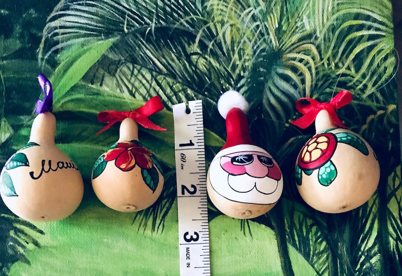 Hand painted miniature Santa gourd ornamentPersonalized mini Ornament from HawaiiRustic Christmas OrnamentSANTA ornament image 7