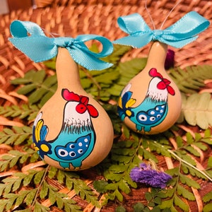 Hand painted ROOSTER ornament•Made in MAUI• Personalized Christmas Ornament•Blue Ornament•Small Christmas Gourd Ornament•Chicken Ornament