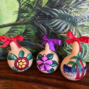 Set of 3 miniature Hand painted Gourd Christmas ornamentsHawaiian Christmas ornamentsPersonalized ornamentsRustic ornamentsHoliday Gift image 4